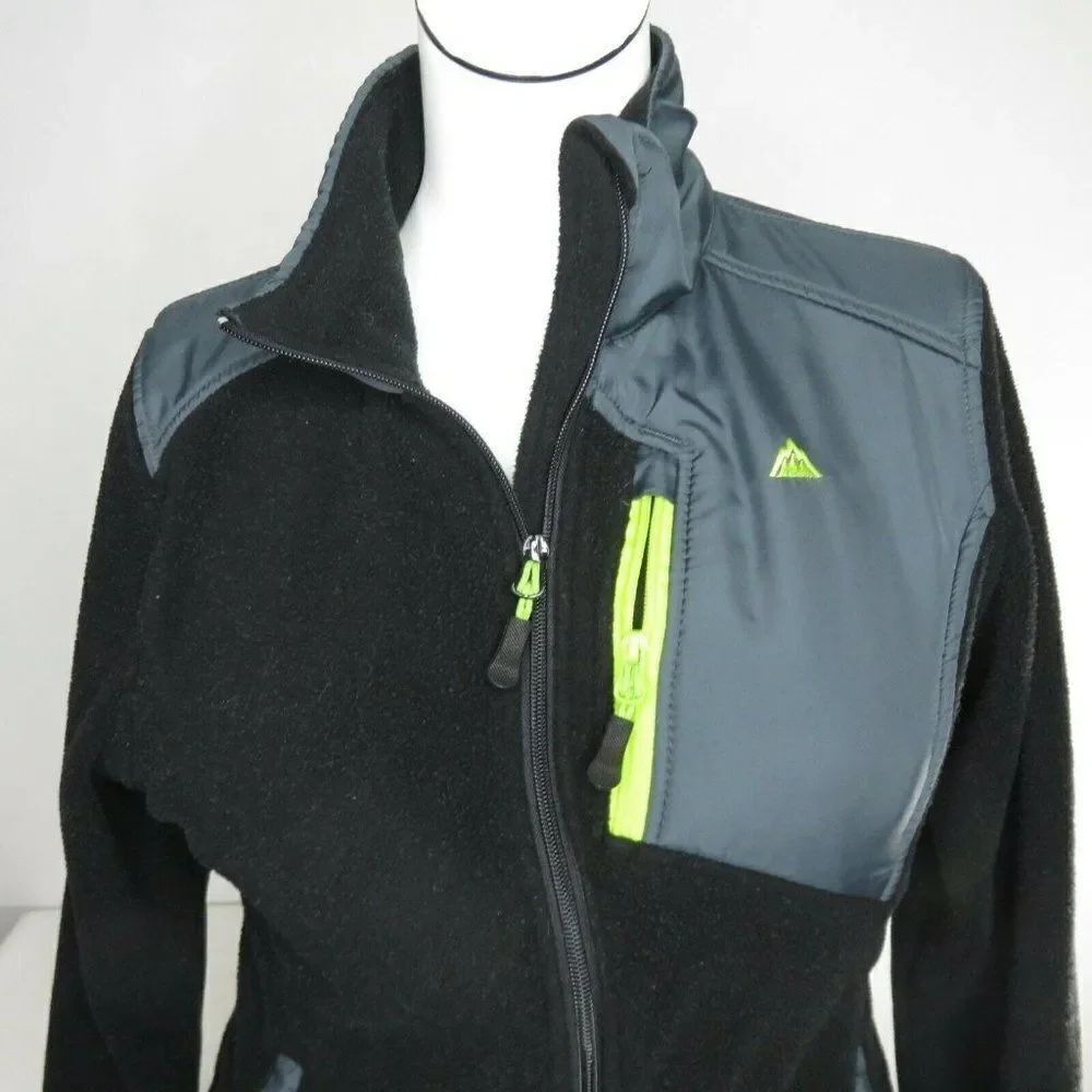 Snozu Platinum Jacket L Black Neon Green Trim Soft Shell Fleece Lined Full Zip